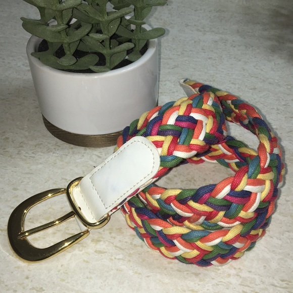 Accessories - Rainbow woven hippie boho gold buckle belt SM new